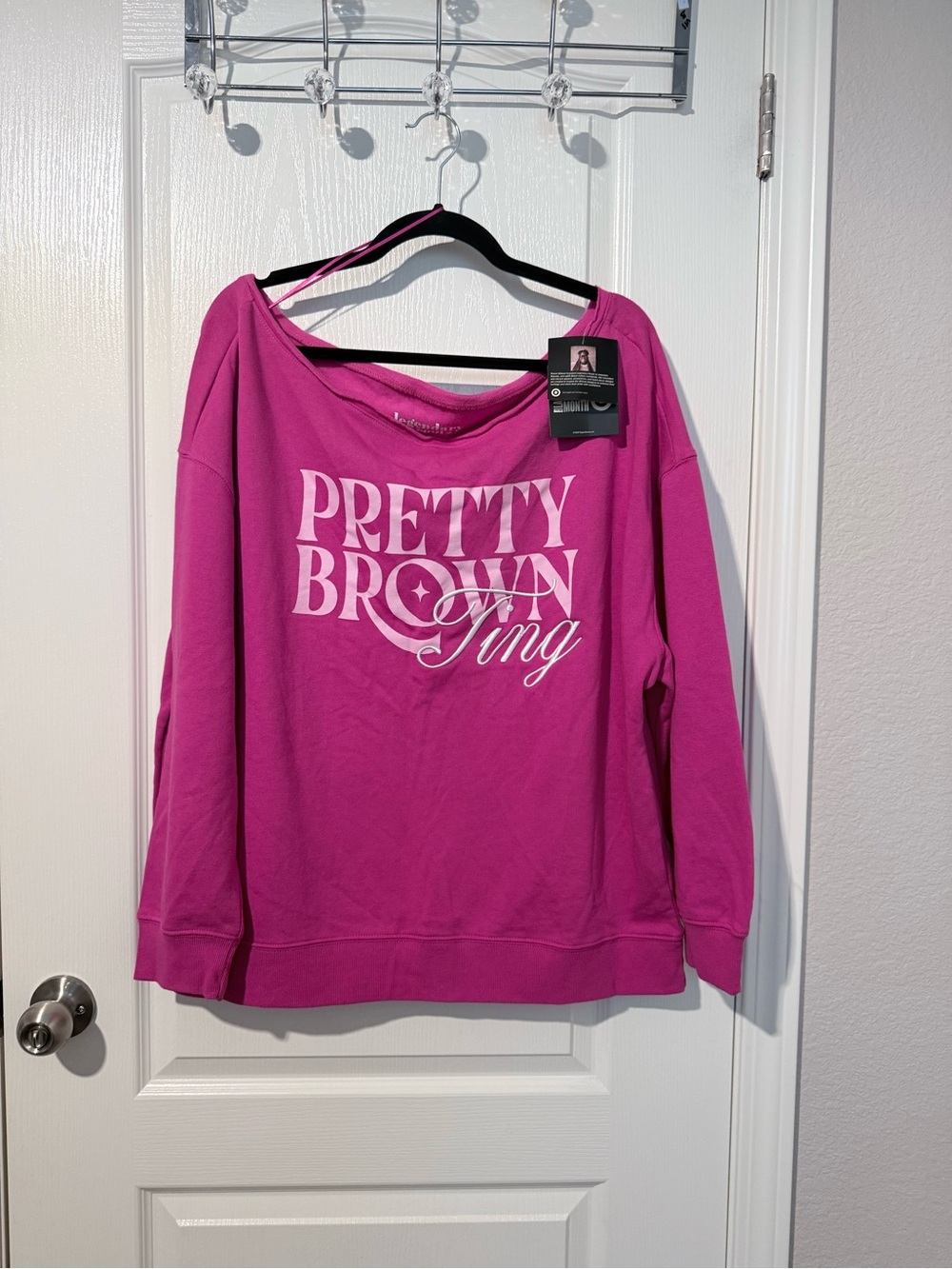 Pretty Brown Ting Off-Shoulder Sweatshirt - Pink